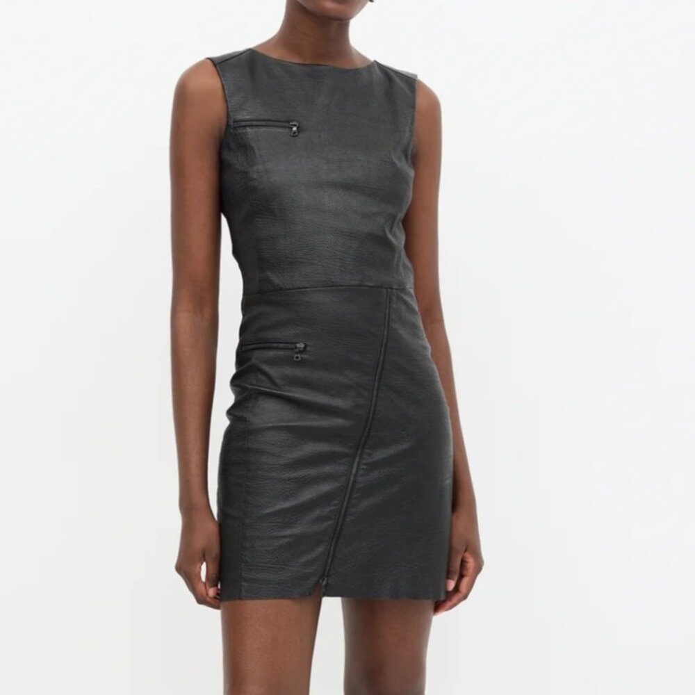 EUC DROMe Leather Midi Sheath Dress, Sz - Sm
